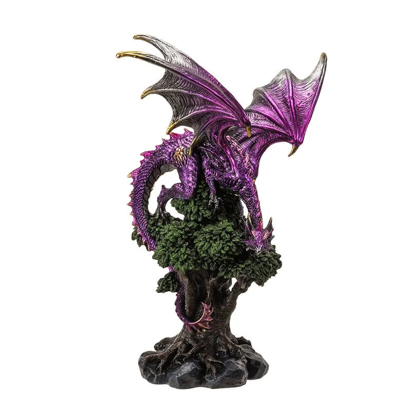 Purple Dragon Perched on Tree Figurine