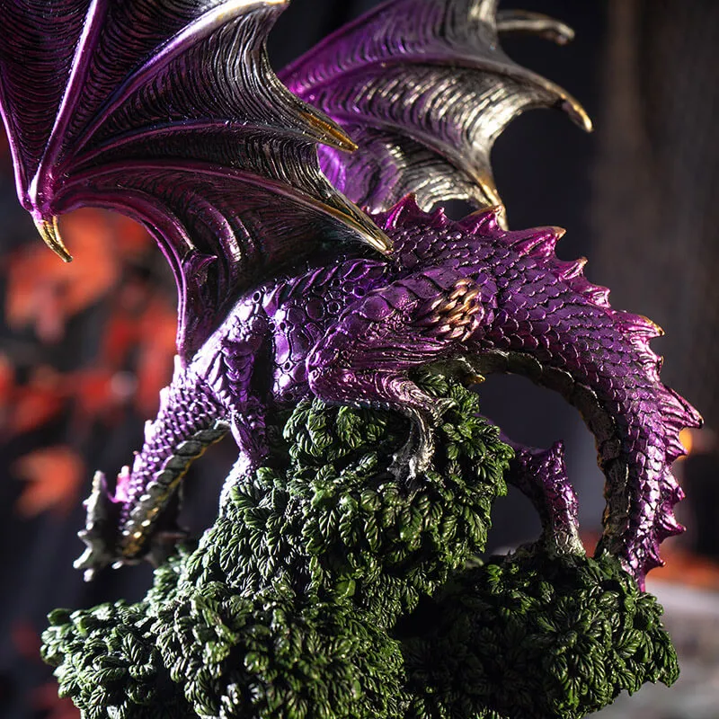 Purple Dragon Perched on Tree Figurine