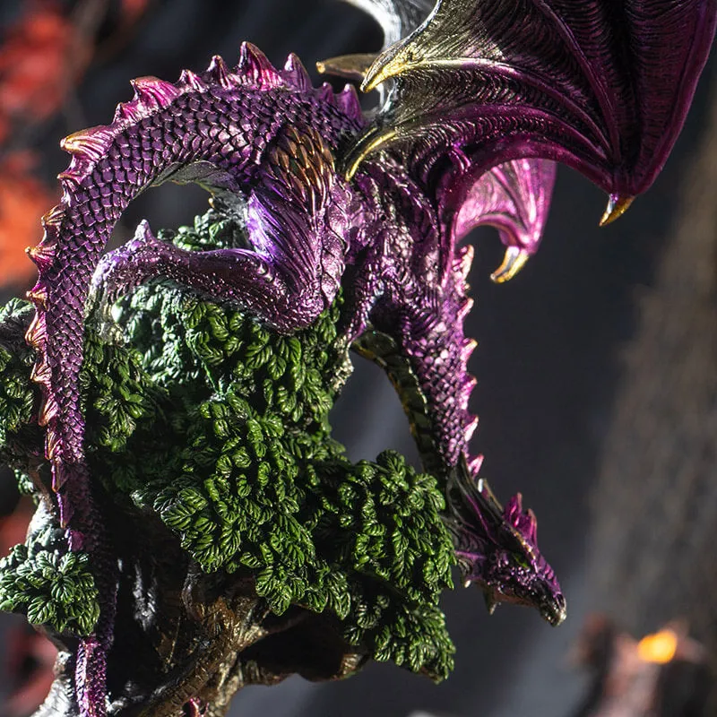 Purple Dragon Perched on Tree Figurine