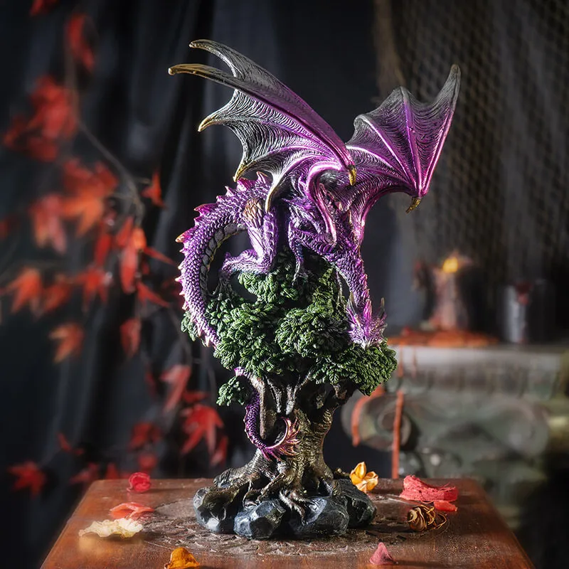 Purple Dragon Perched on Tree Figurine