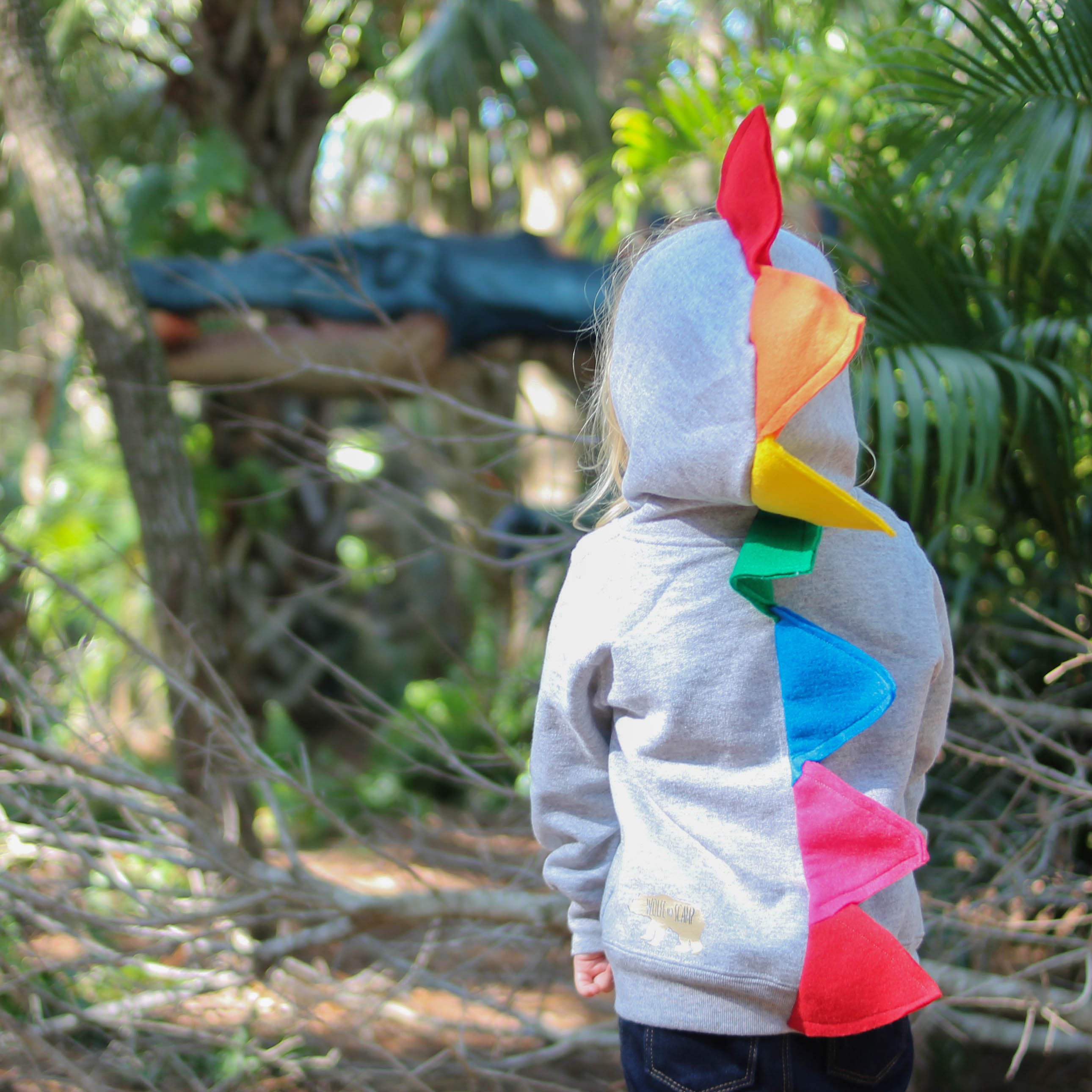 Rainbow Dinosaur Hoodie for Babies, Toddlers and Kids - Gray Jacket