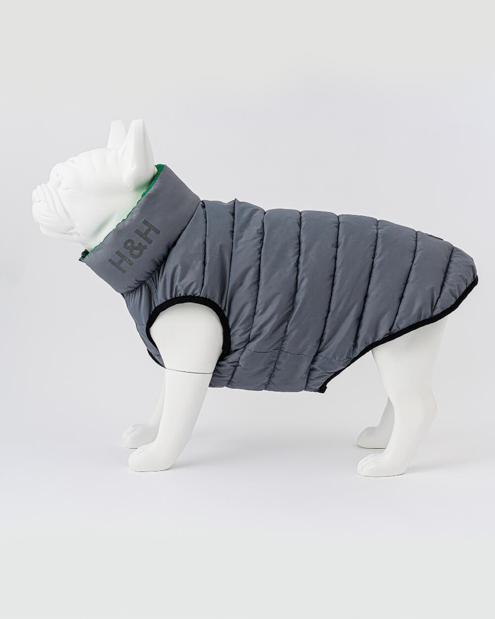 Reversible Dog Puffer Jacket - Dark Green and Gray