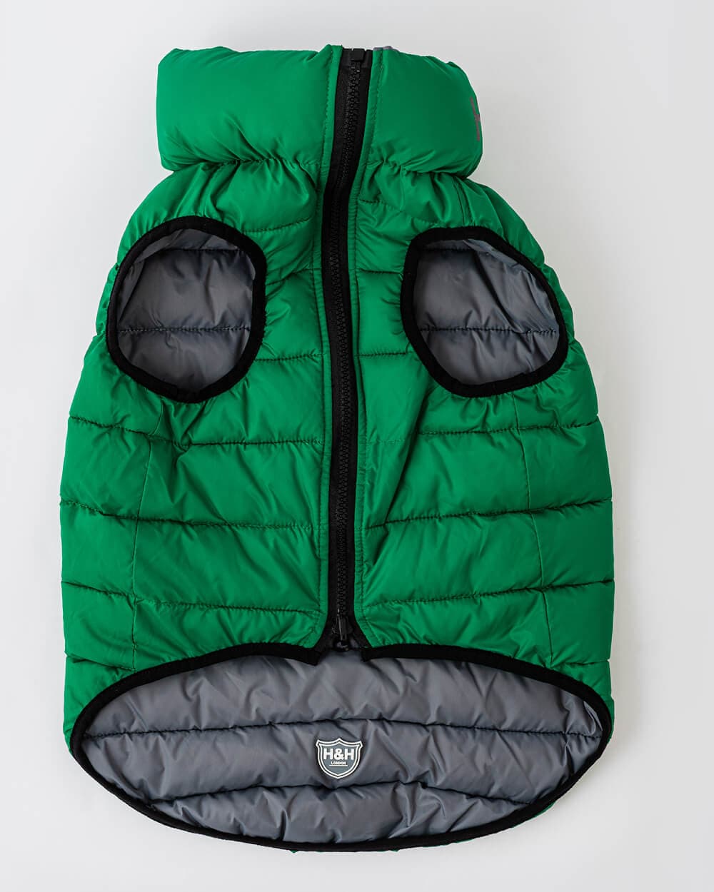 Reversible Dog Puffer Jacket - Dark Green and Gray