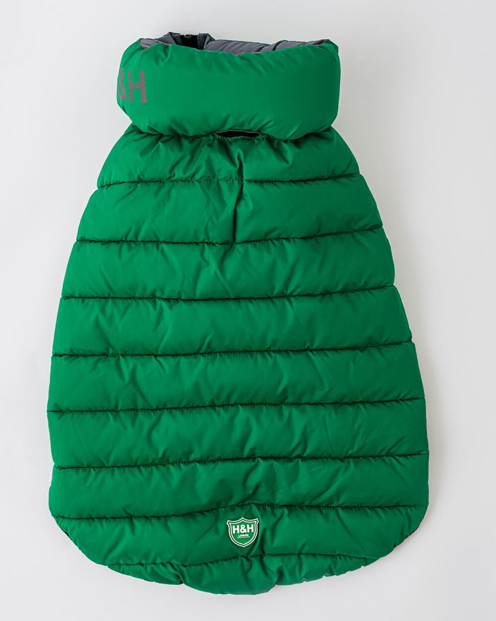 Reversible Dog Puffer Jacket - Dark Green and Gray