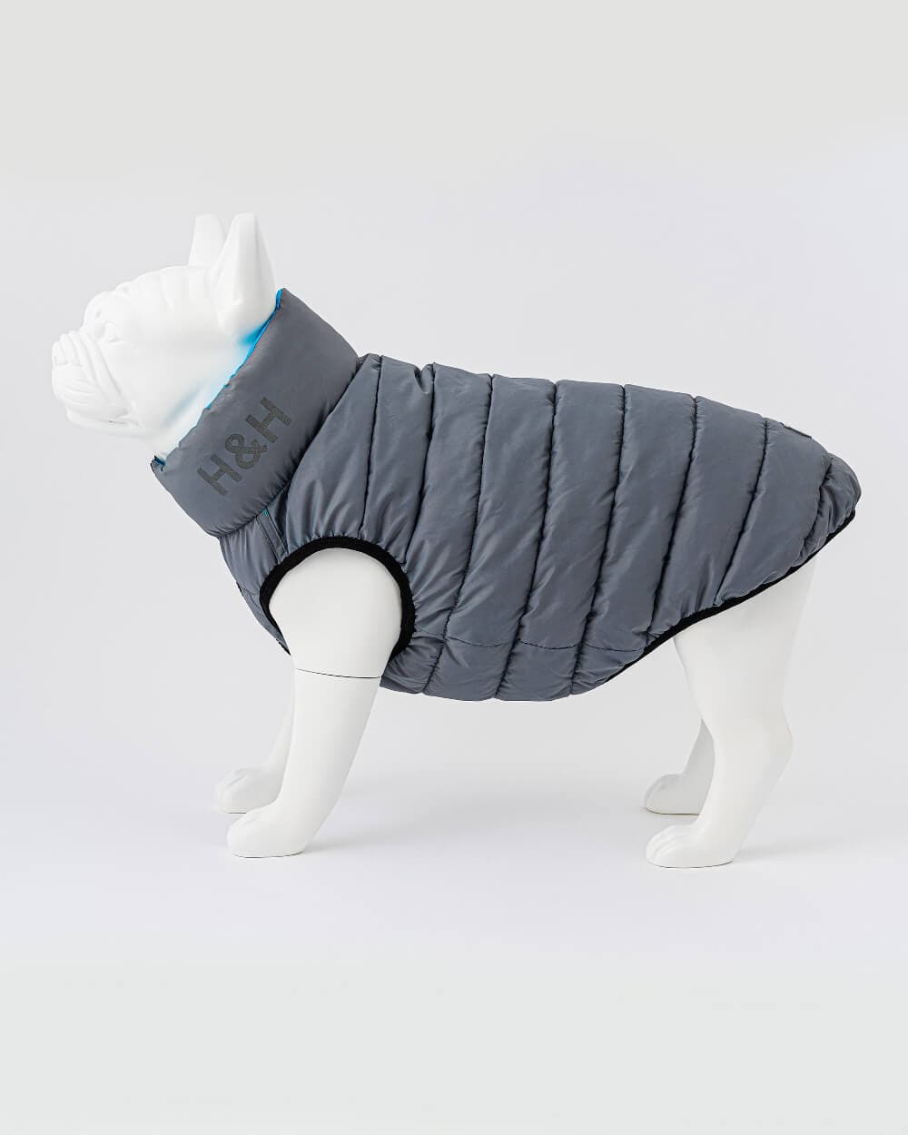 Reversible Dog Puffer Jacket - Light Blue and Grey