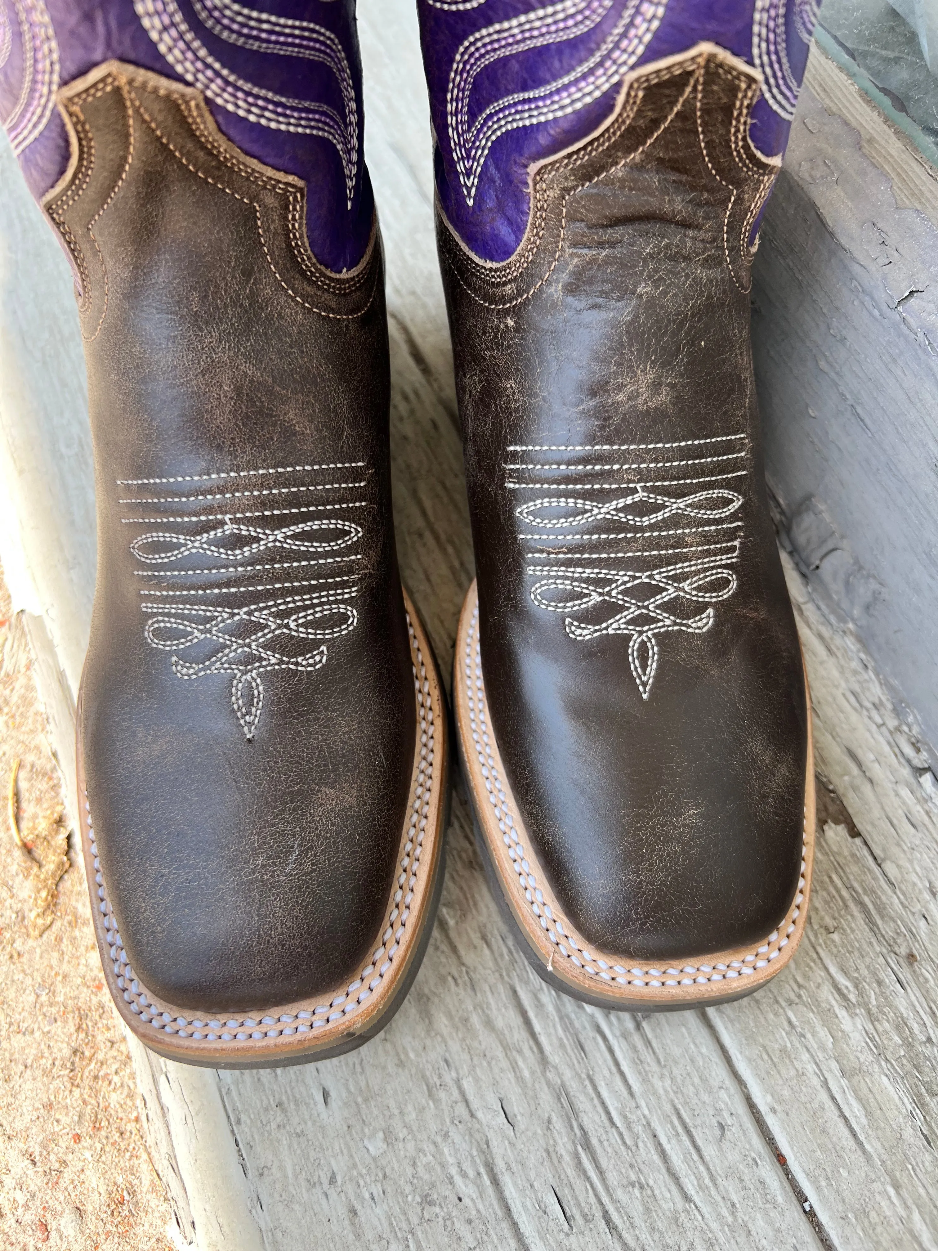 Roper Women's Brown & Purple Square Toe Cowgirl Boots 9991-0035