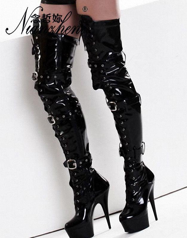 Sexy Fetish Shoes Over The Punk Knee With Ultra High Heels