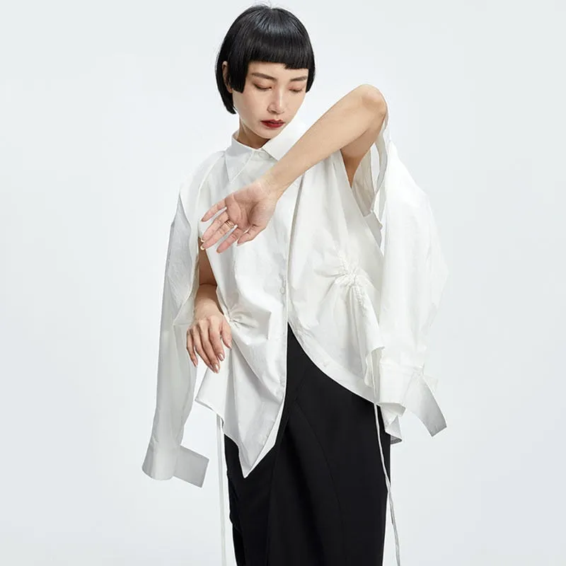 Shion Loose Long Sleeve Irregular Shirt - White