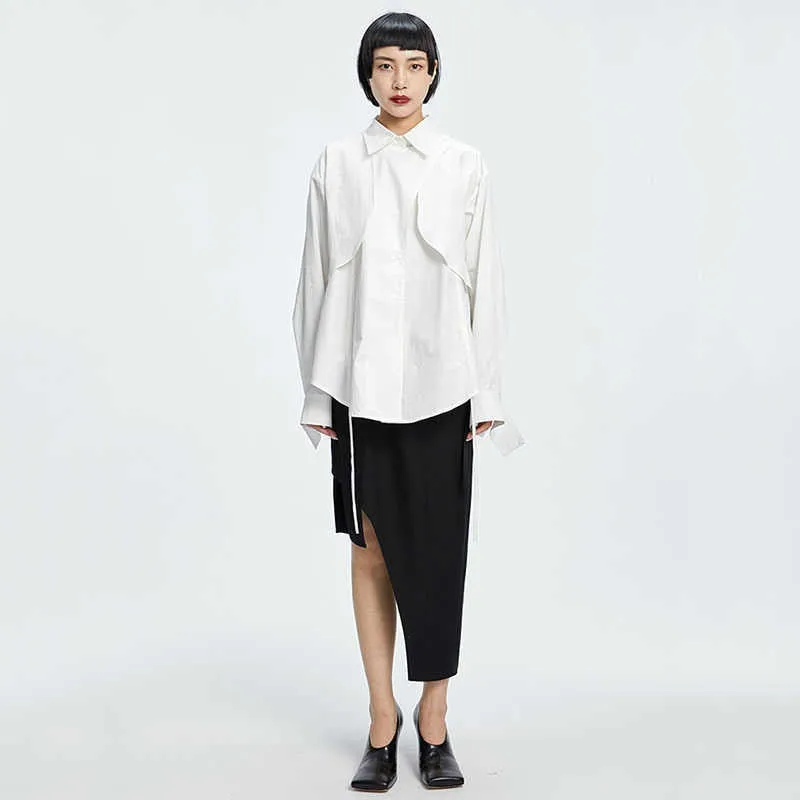 Shion Loose Long Sleeve Irregular Shirt - White