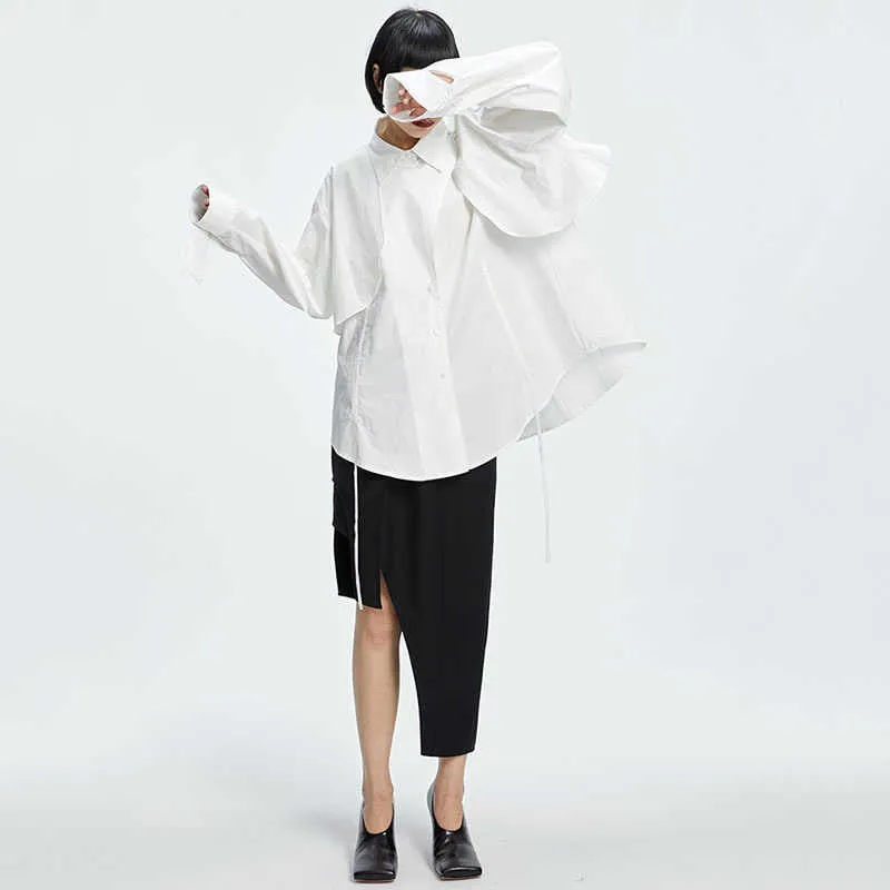 Shion Loose Long Sleeve Irregular Shirt - White