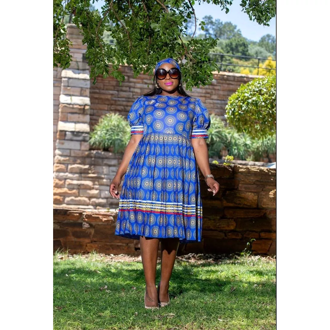 Short Sleeve Round Neck Ankara Dress