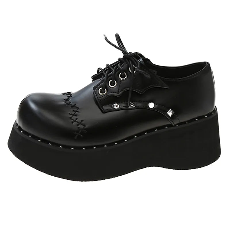 Step Up Your Gothic Style: SaraIris Black Lace-Up Buckle Wedges Platform Sneakers for Cosplay and Punk Fashion