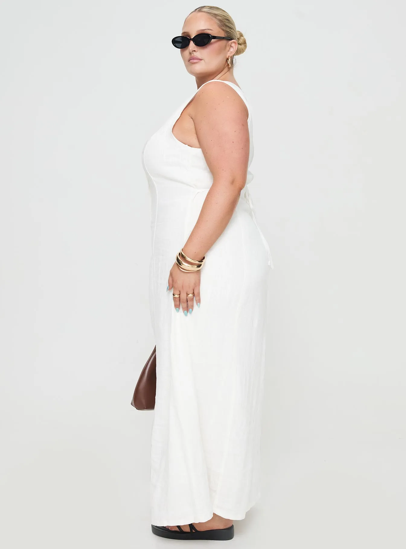 Summer Season Linen Blend Maxi Dress White Curve