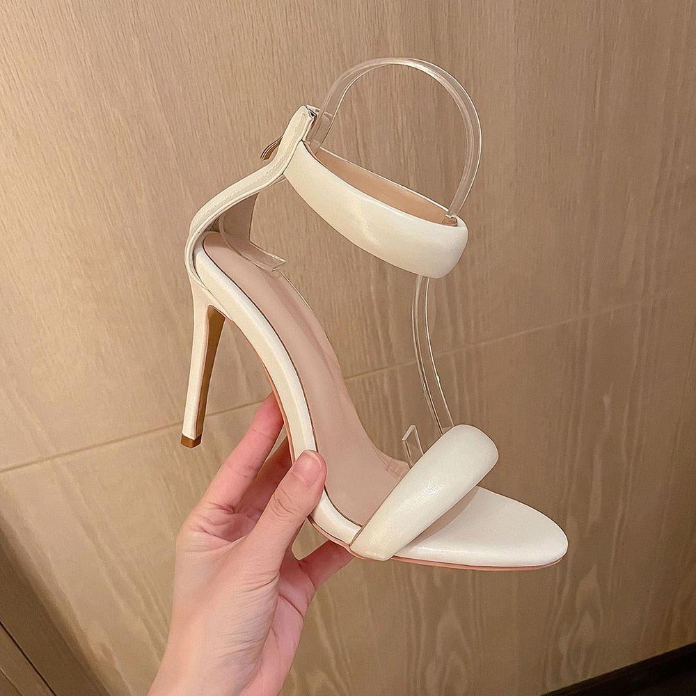 Super High Thin Heel Ankle-Wrap Sandals with Open Side Vamp for Party