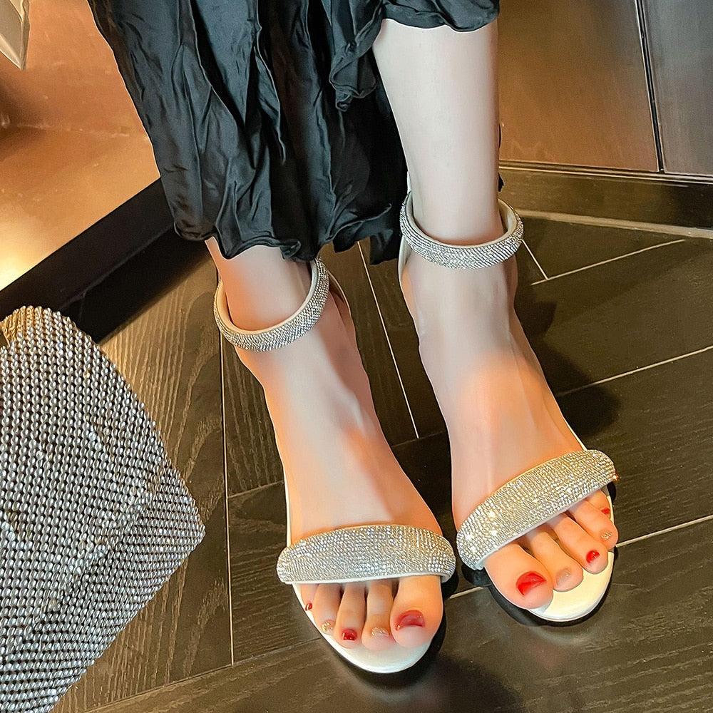 Super High Thin Heel Ankle-Wrap Sandals with Open Side Vamp for Party