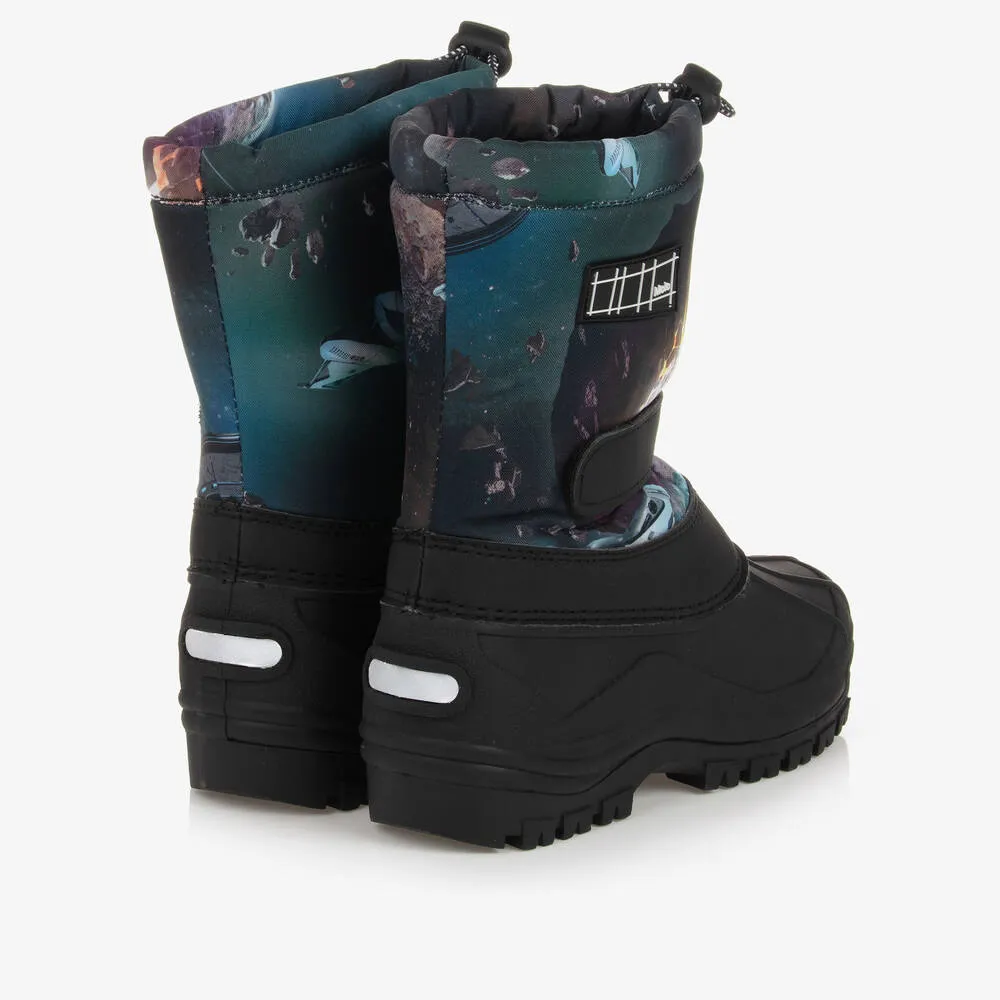 Teen Blue Space Print Snow Boots