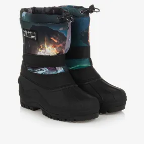 Teen Blue Space Print Snow Boots