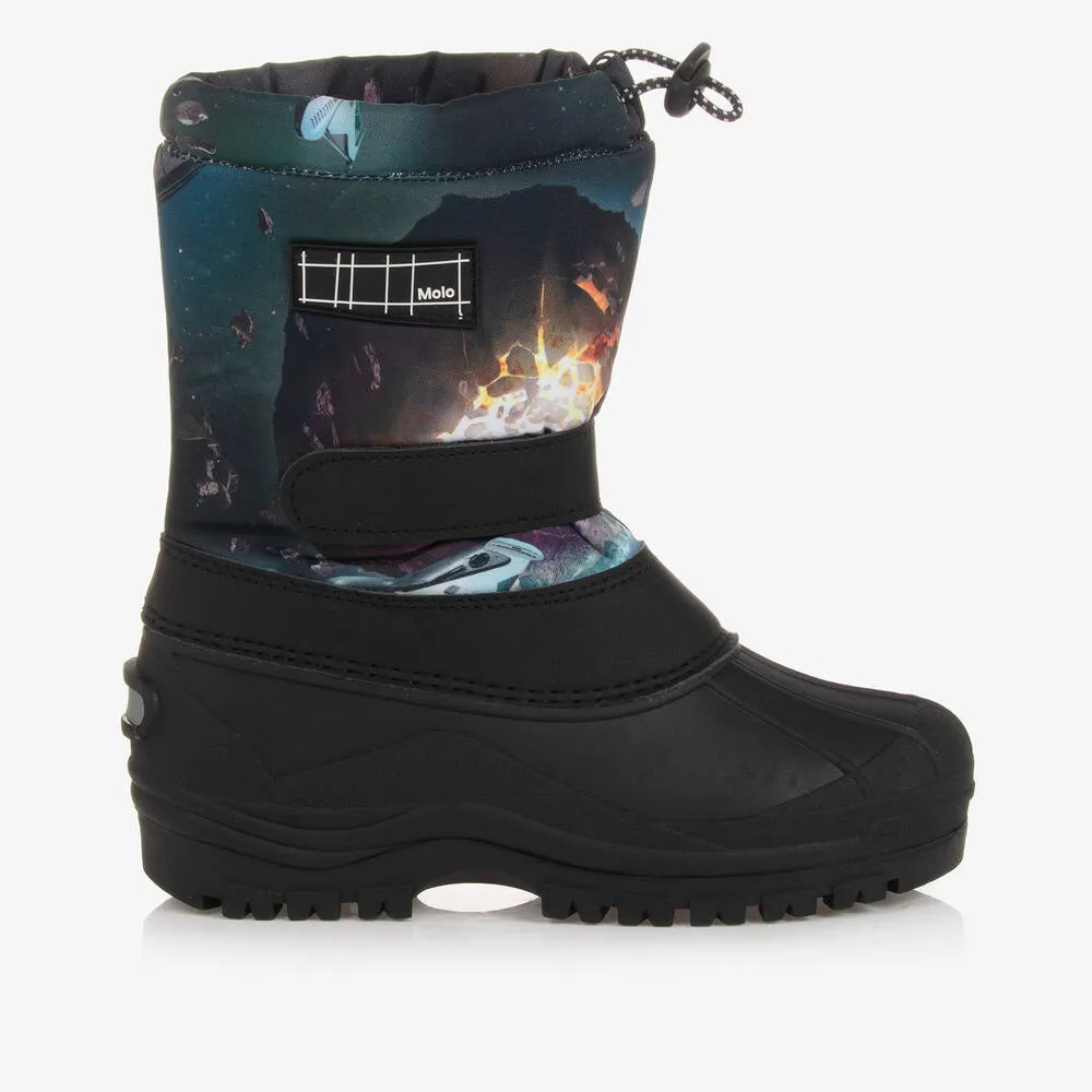 Teen Blue Space Print Snow Boots