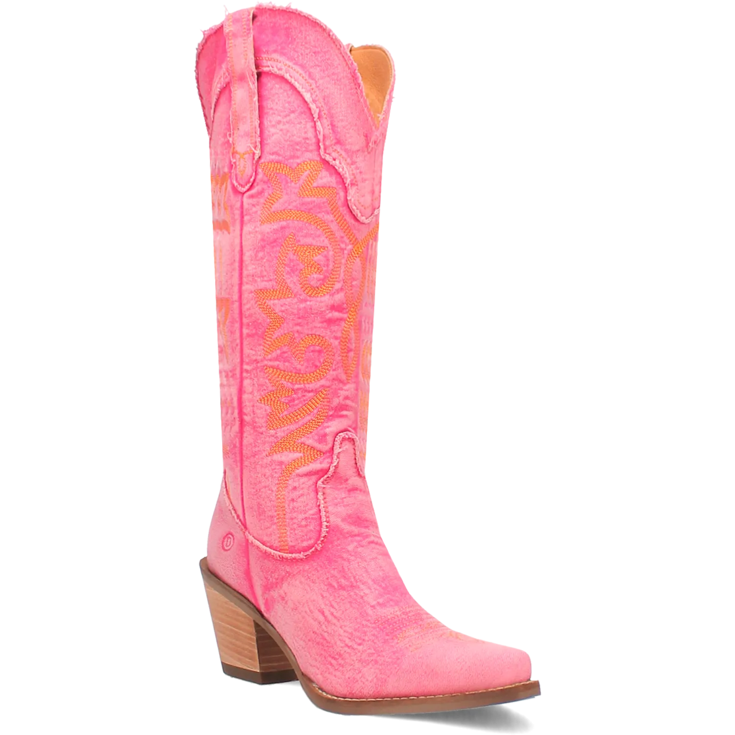 Texas Tornado Distressed Pink Denim Embroidered Knee High Boots (DS) ~ BACKORDER 6/20