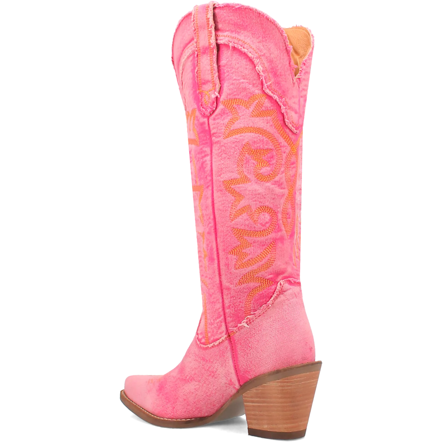 Texas Tornado Distressed Pink Denim Embroidered Knee High Boots (DS) ~ BACKORDER 6/20