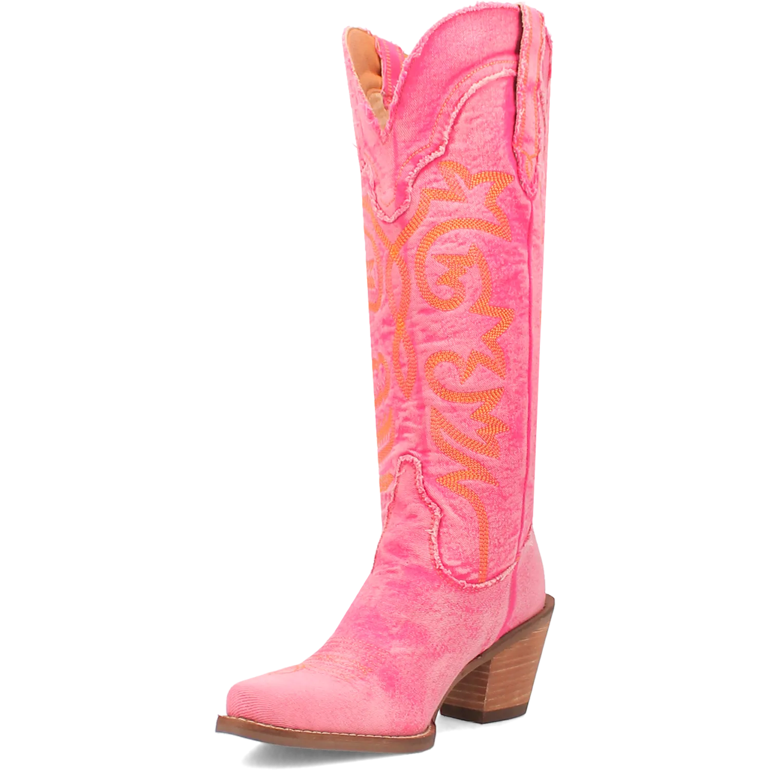 Texas Tornado Distressed Pink Denim Embroidered Knee High Boots (DS) ~ BACKORDER 6/20