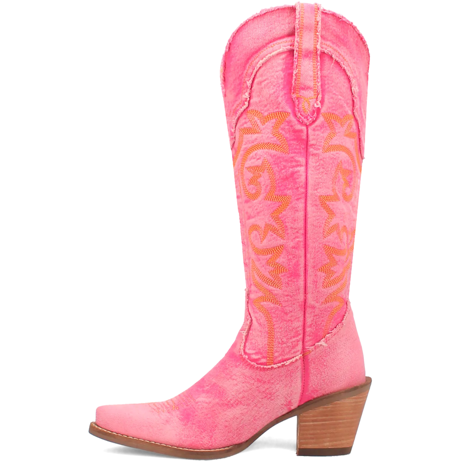 Texas Tornado Distressed Pink Denim Embroidered Knee High Boots (DS) ~ BACKORDER 6/20