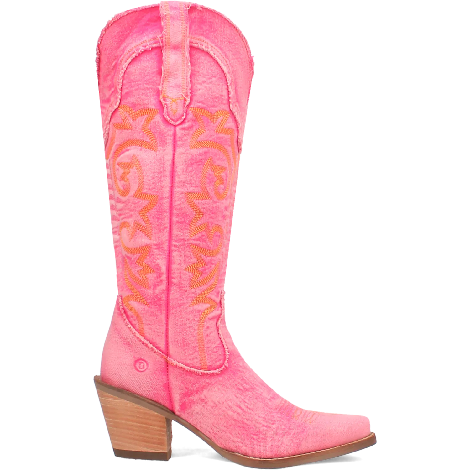 Texas Tornado Distressed Pink Denim Embroidered Knee High Boots (DS) ~ BACKORDER 6/20