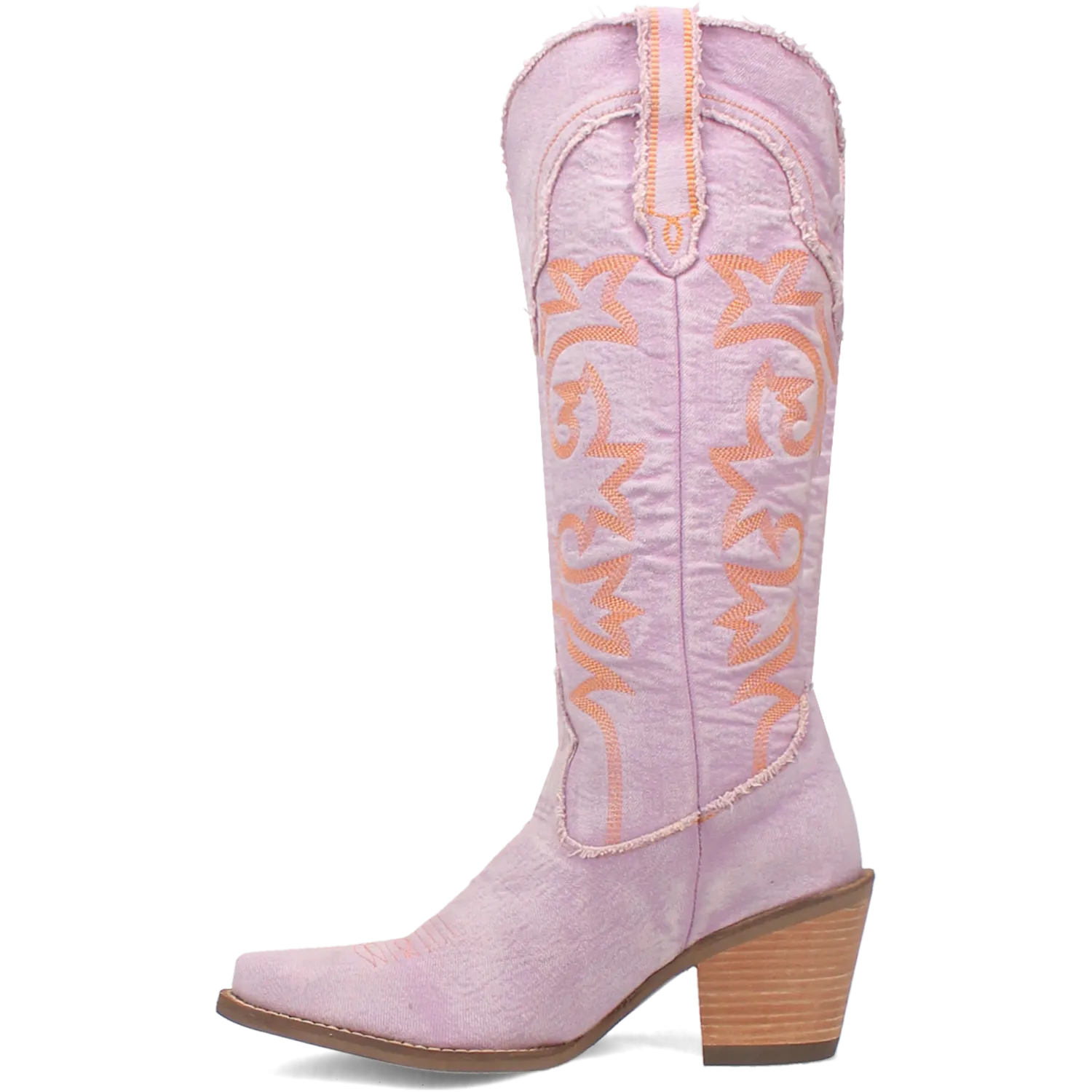 Texas Tornado Distressed Purple Denim Embroidered Knee High Boots (DS)