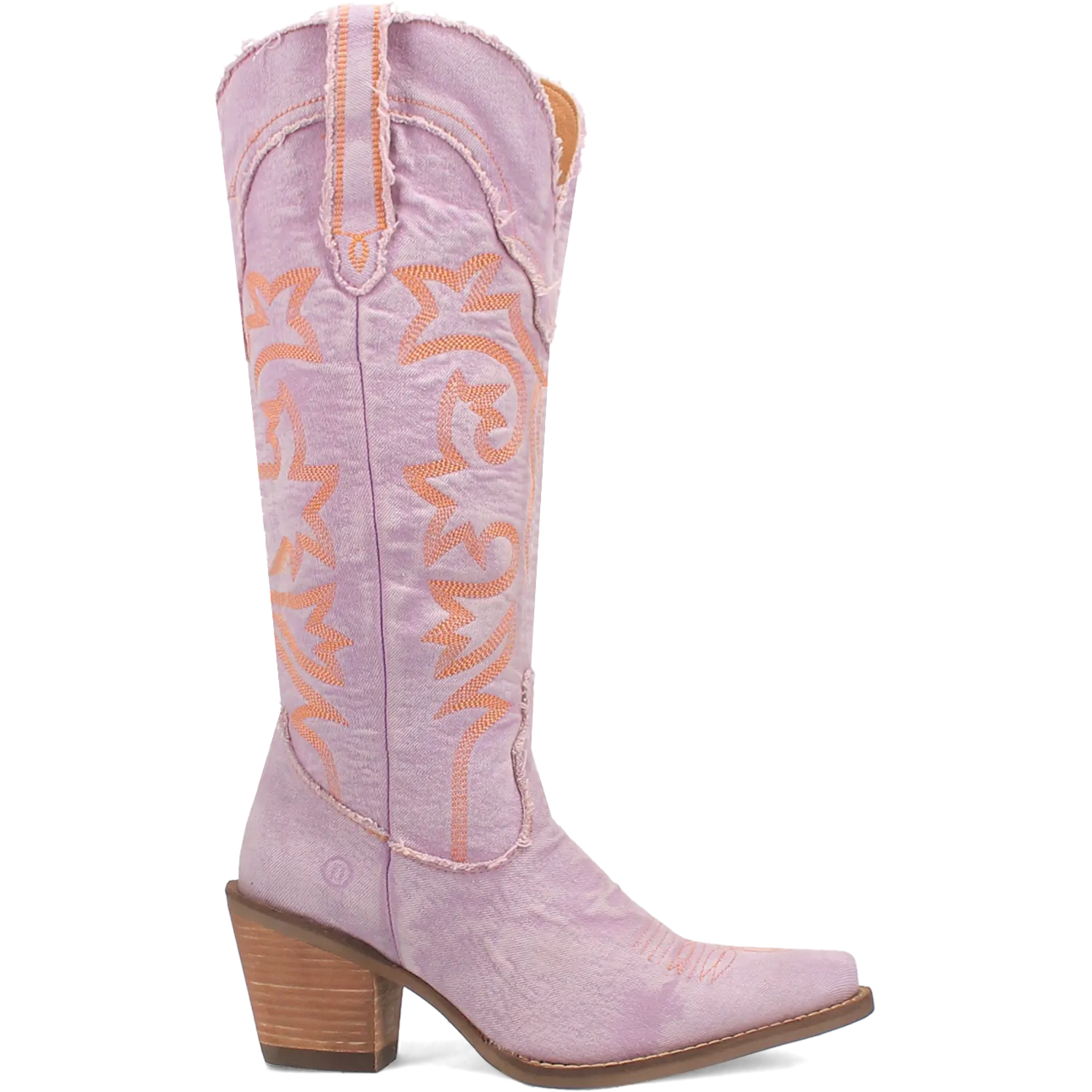 Texas Tornado Distressed Purple Denim Embroidered Knee High Boots (DS)