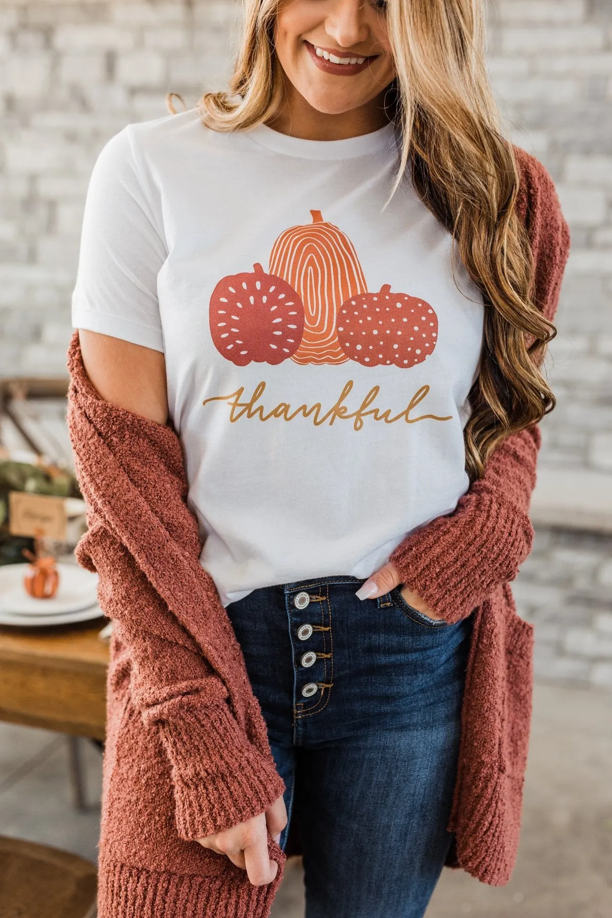 Thankful Pumpkin Graphic Tee- Ivory