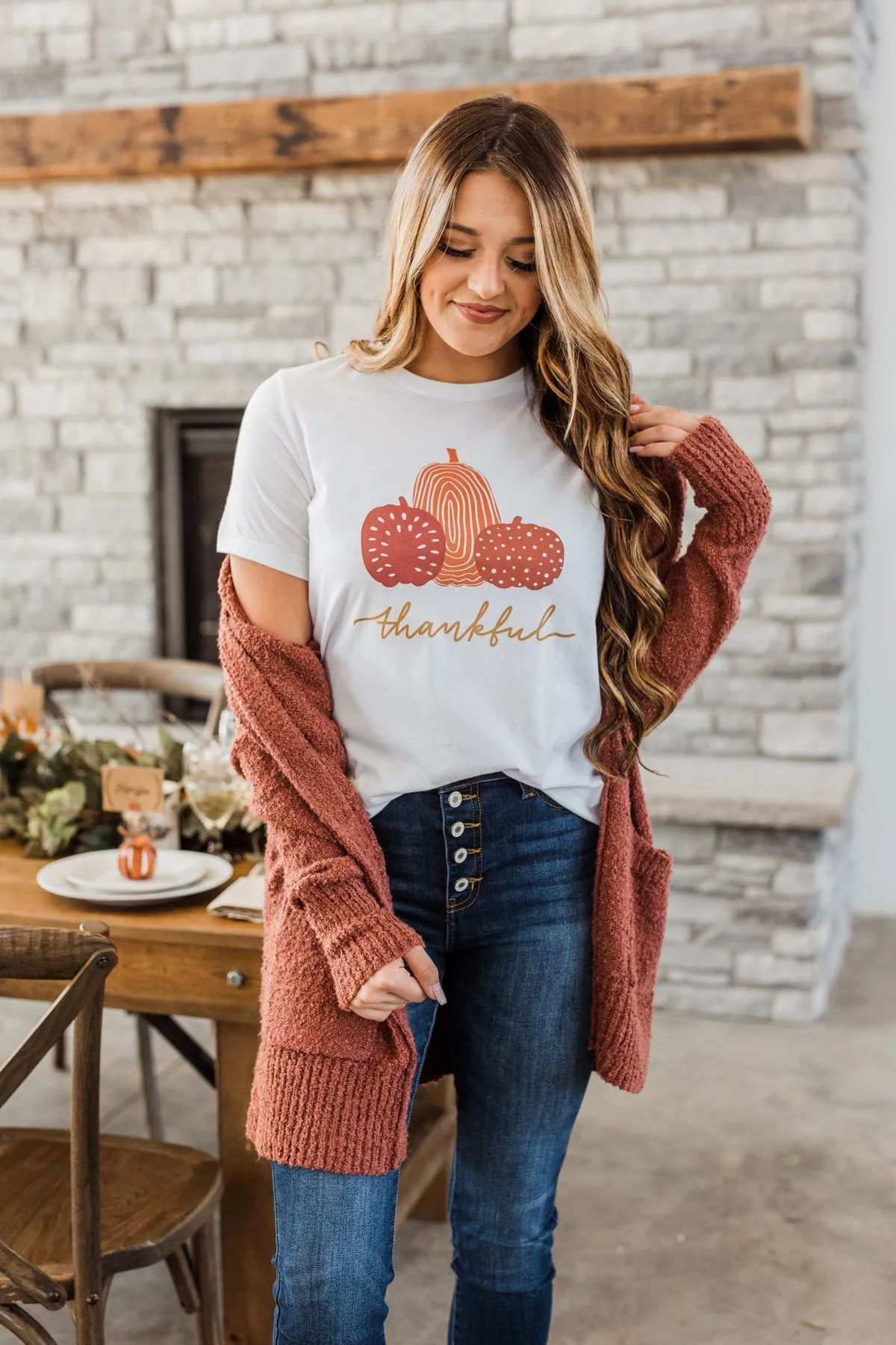 Thankful Pumpkin Graphic Tee- Ivory