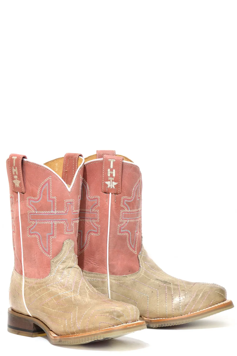 Tin Haul Girls Youth Tan/Pink Leather Rainbow Star Cowboy Boots 5