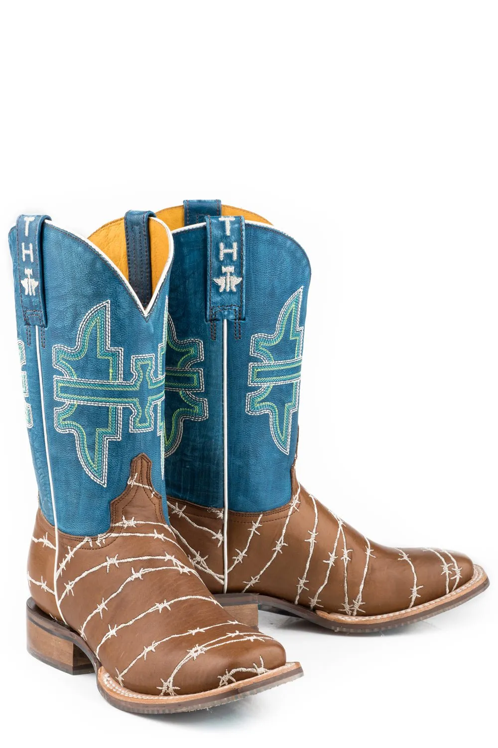 Tin Haul Womens Tan/Royal Blue Leather Hands Off Cowboy Boots