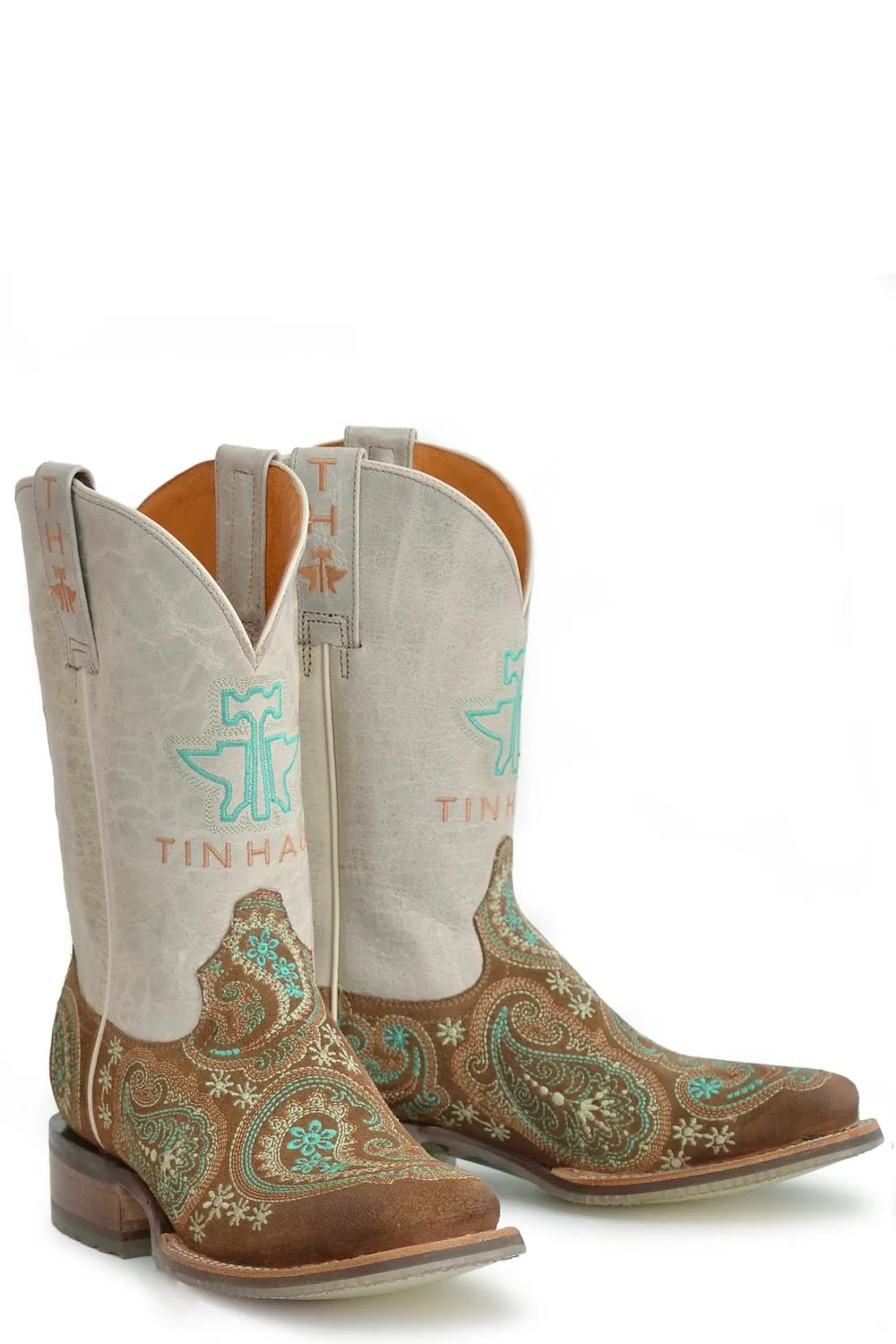 Tin Haul Womens Tan/White Leather Wildrags Near Home Cowboy Boots