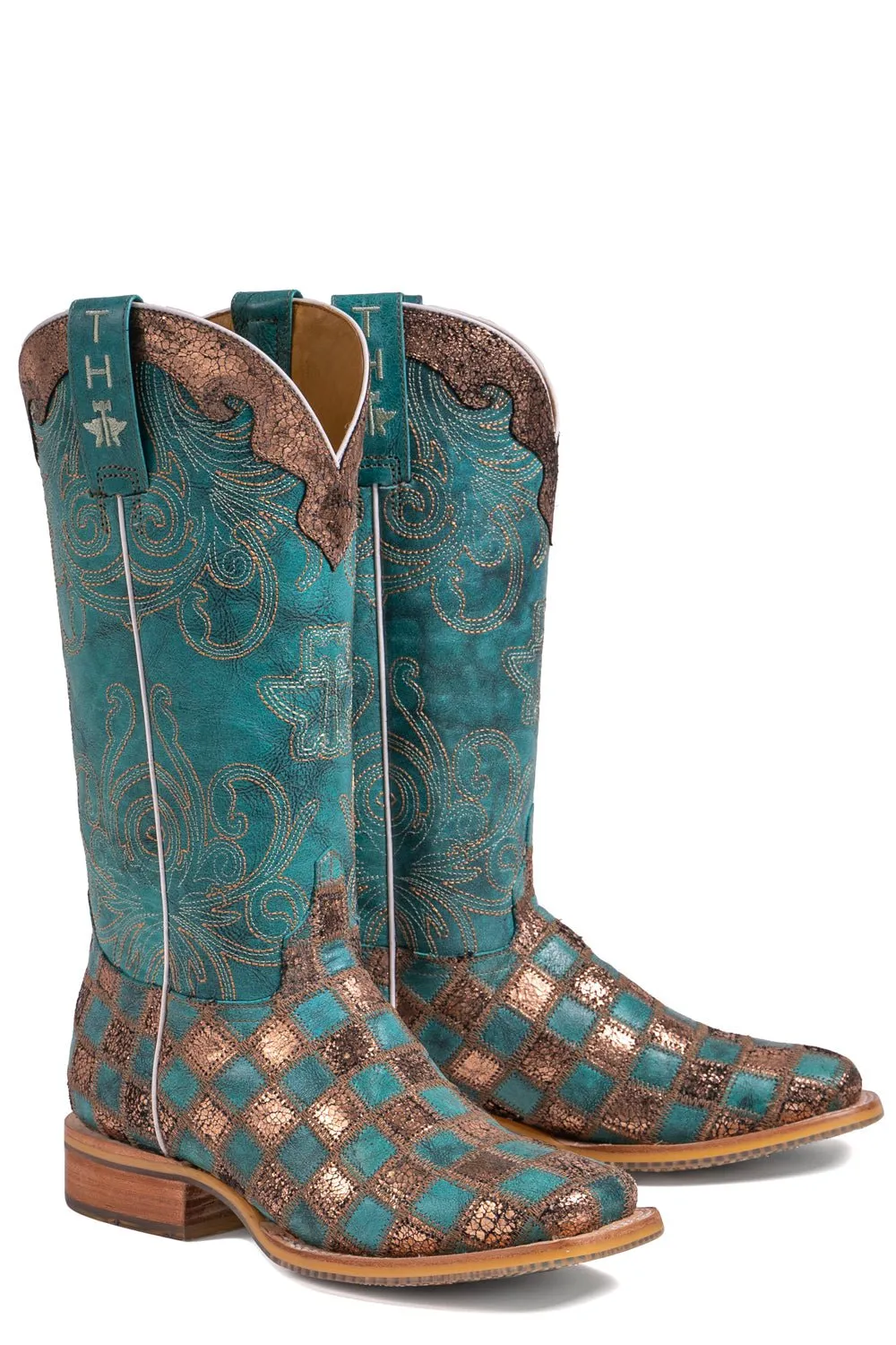 Tin Haul Womens Turquoise Leather No Probl-Lama Cowboy Boots