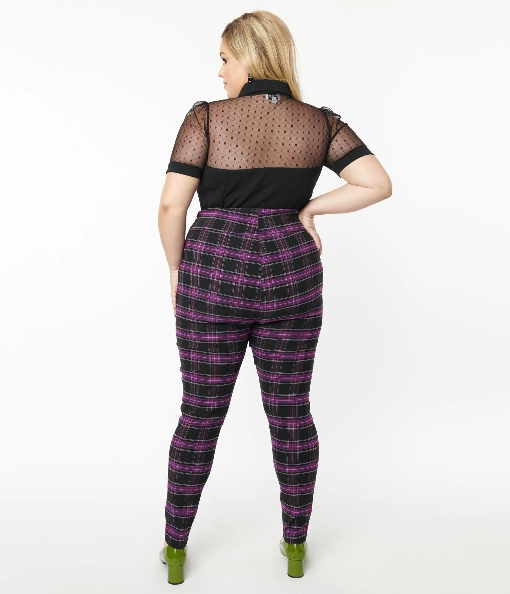 Unique Vintage Plus Size 1970s Purple & Black Plaid Rizzo Cigarette Pants