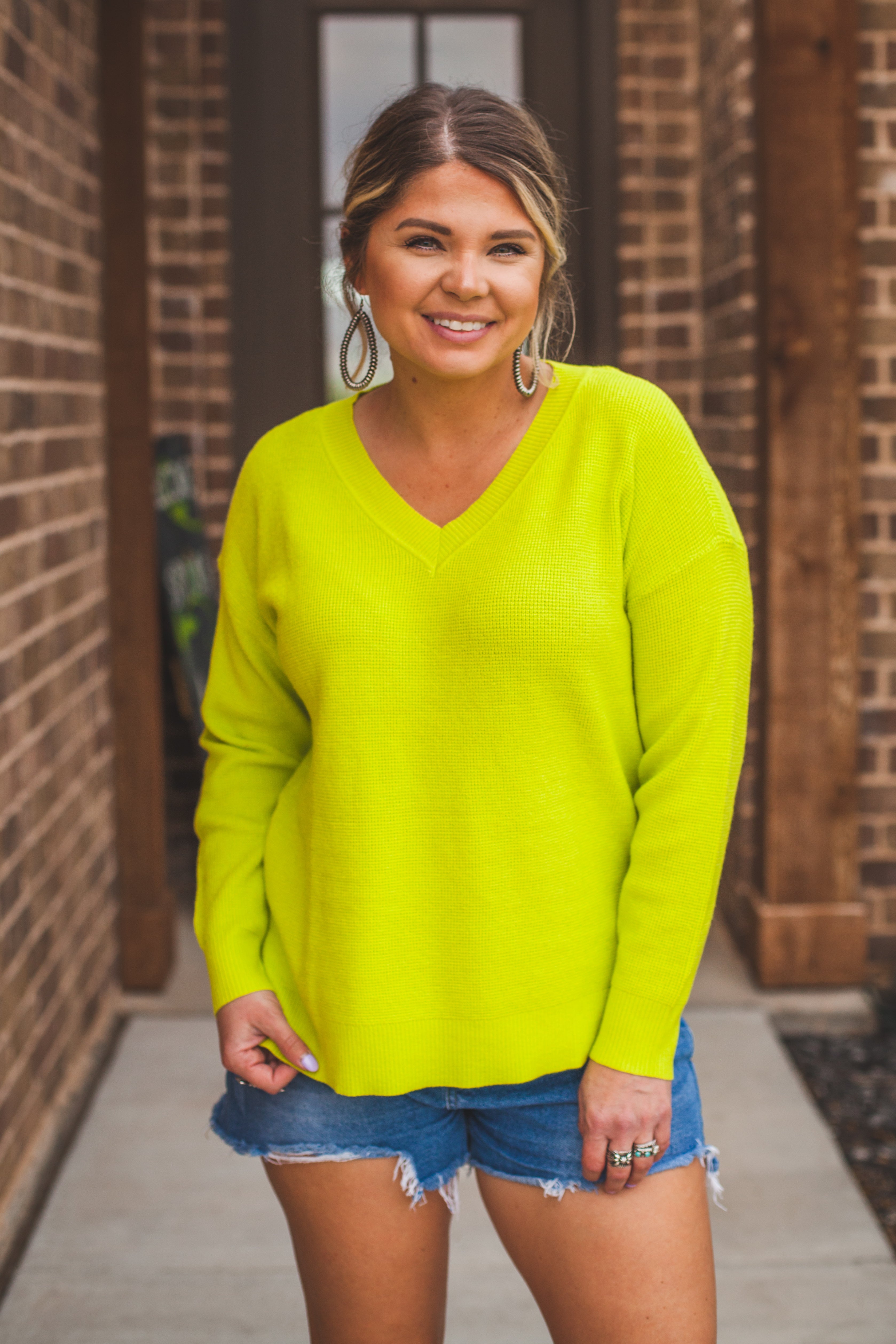 V-Neck Sweater in Lime Green