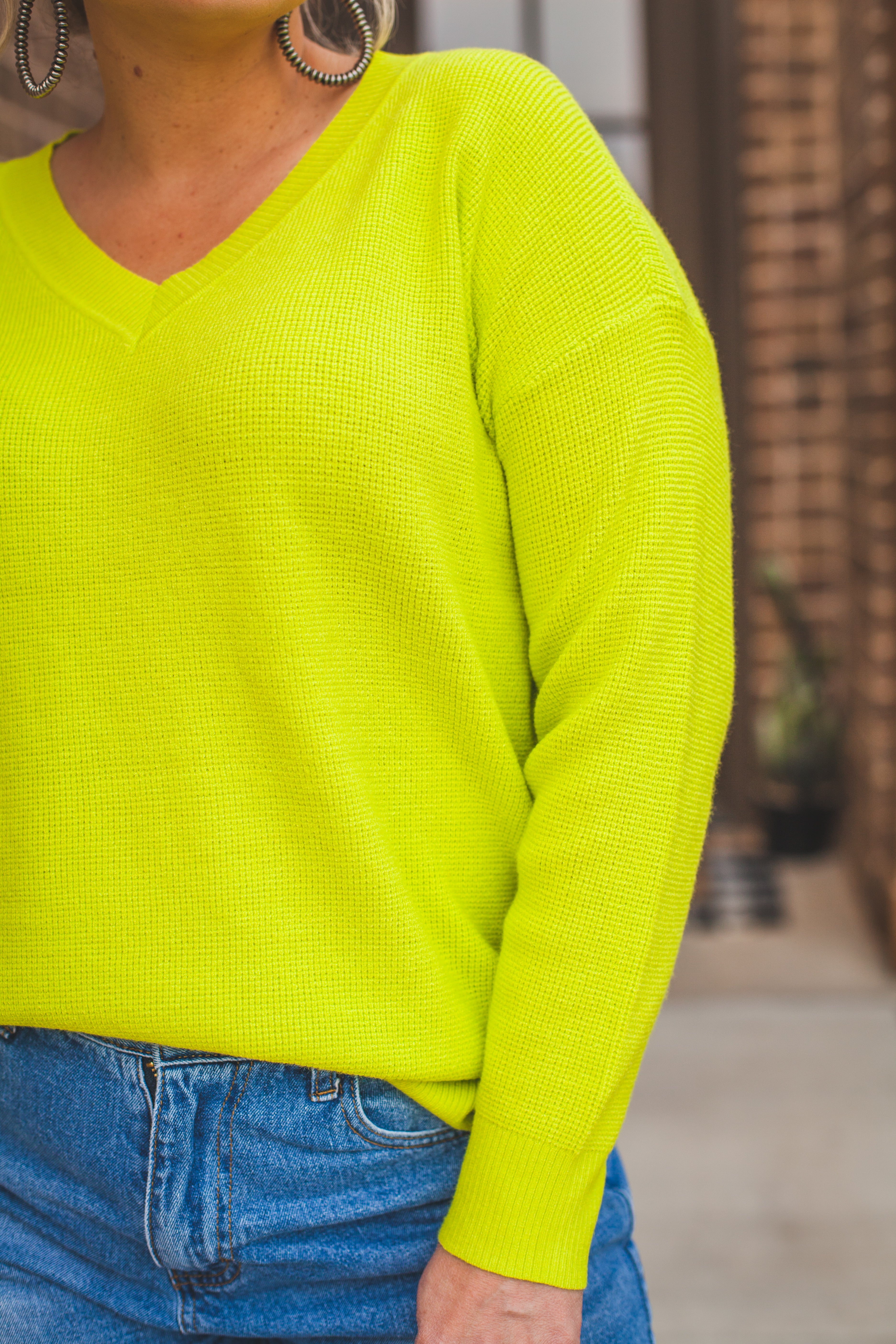 V-Neck Sweater in Lime Green