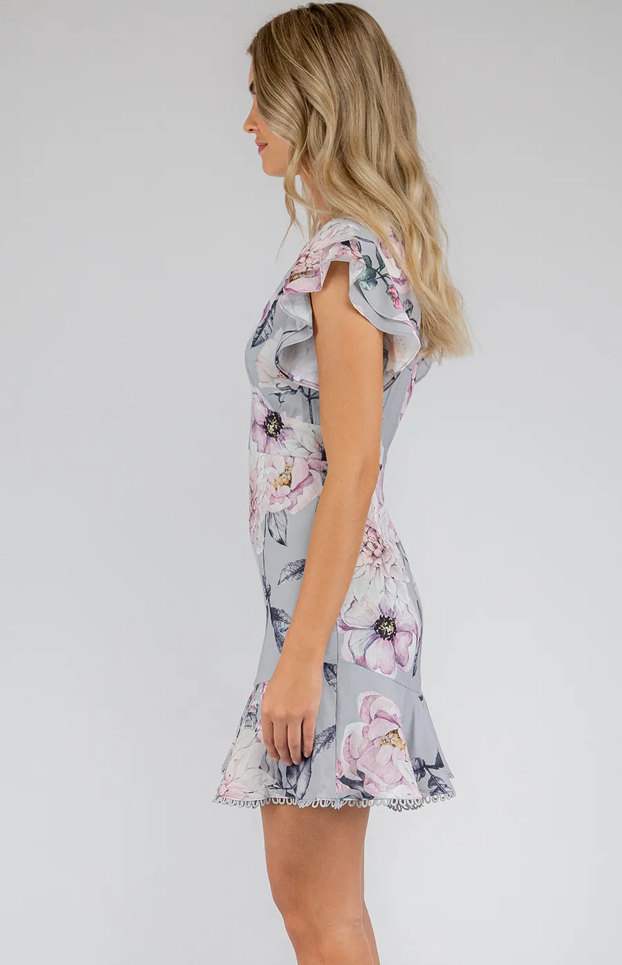 V-Neckline Trim Detail Floral Dress (SDR600A) 