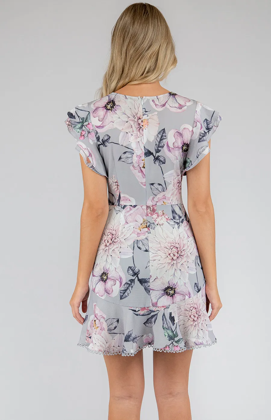 V-Neckline Trim Detail Floral Dress (SDR600A) 