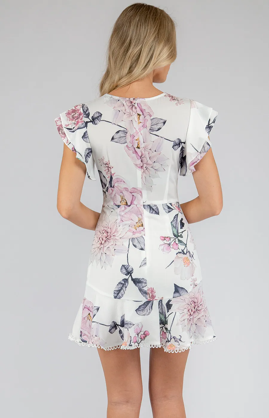 V-Neckline Trim Detail Floral Dress (SDR600A) 