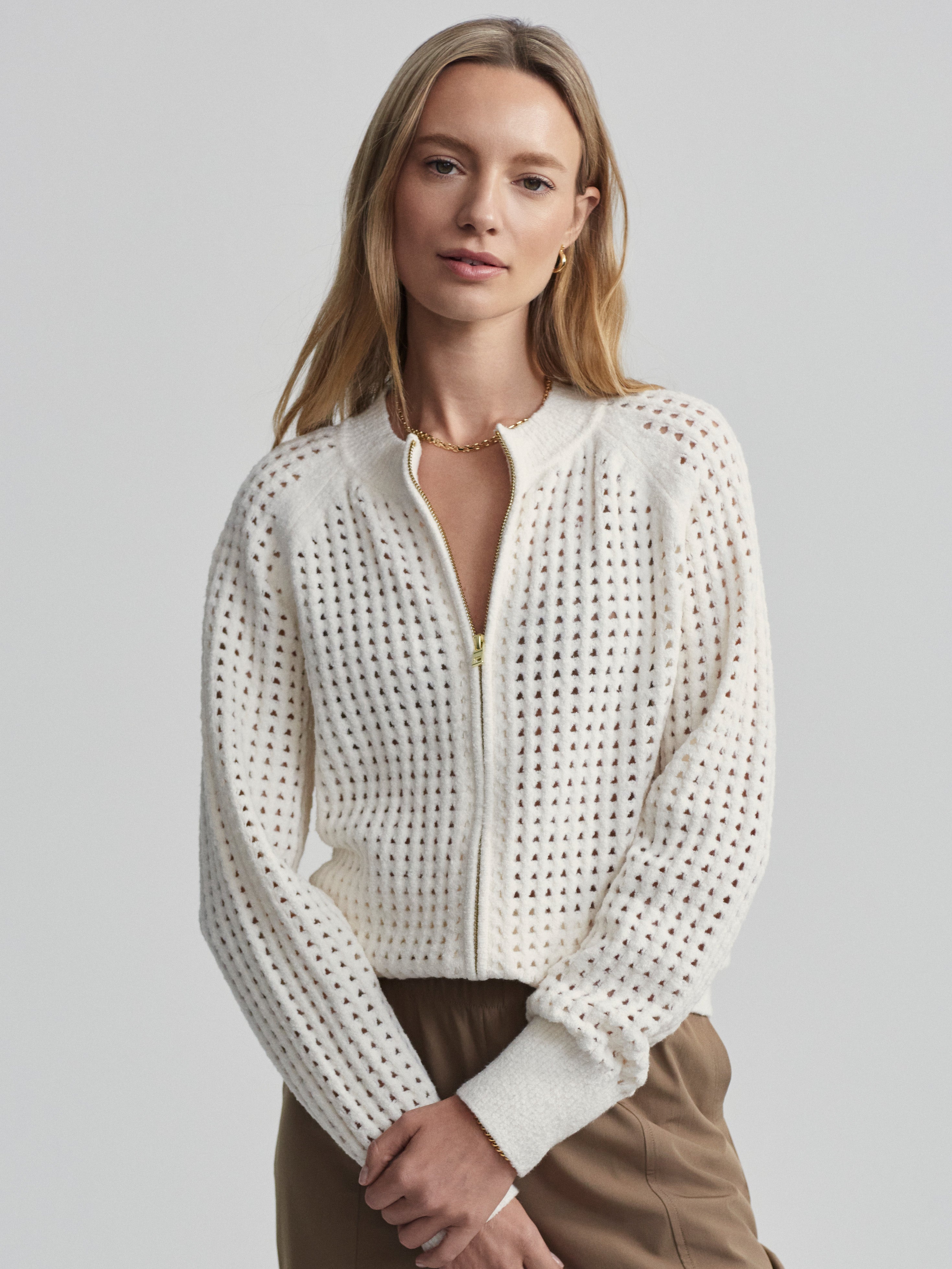 Varley Marta Boucle Knit Jacket in Coconut Milk