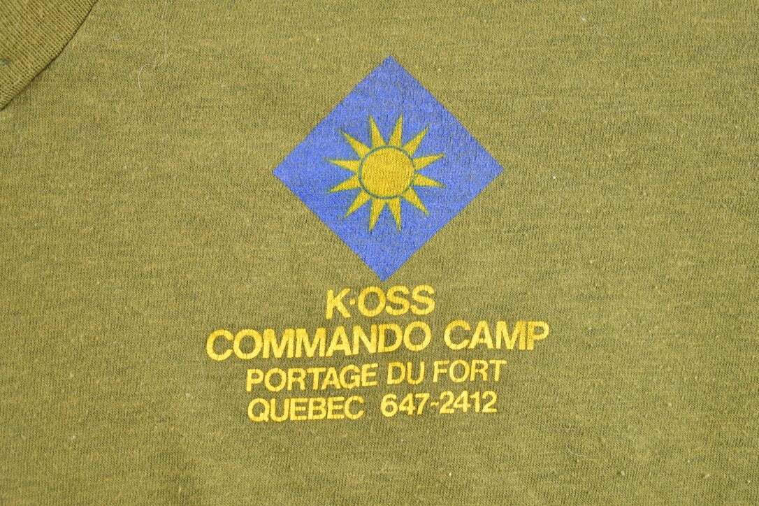 Vintage 1970s K OSS Commando Camp Quebec Graphic T-Shirt / Streetwear / Single Stitch / Portage Du Fort Military / 70s Graphic V