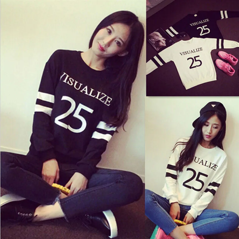 Women BF 25 Letters Printed Long Sleeve Hedging Sweatshirts Pullovers SM6