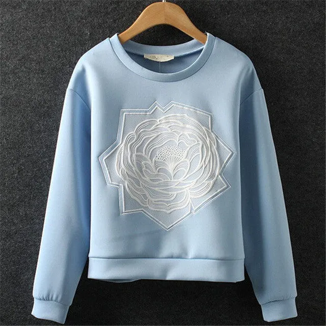 Women Hoodies Sweatshirts Rose Three-dimensional Embroidery Pullover Tops  Female Long Sleeve Coat Casual Jacket Tops 31881 GS