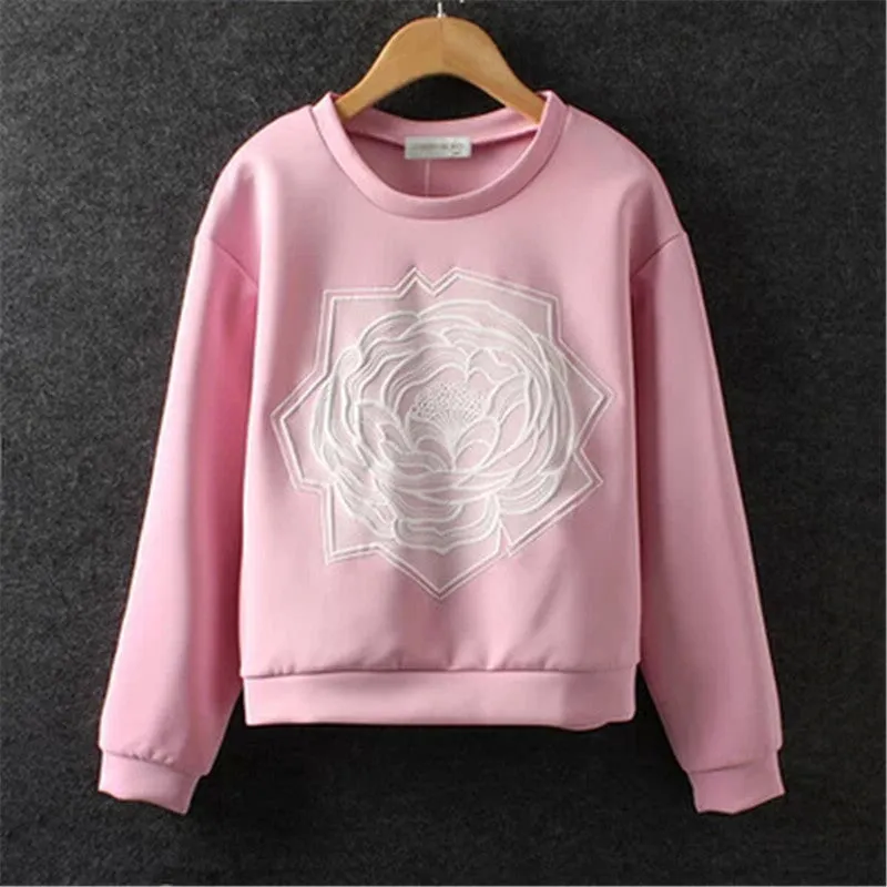 Women Hoodies Sweatshirts Rose Three-dimensional Embroidery Pullover Tops  Female Long Sleeve Coat Casual Jacket Tops 31881 GS