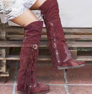 Womens Bohemia Knee-length Women Tassel Boots Ethnic Long Boots