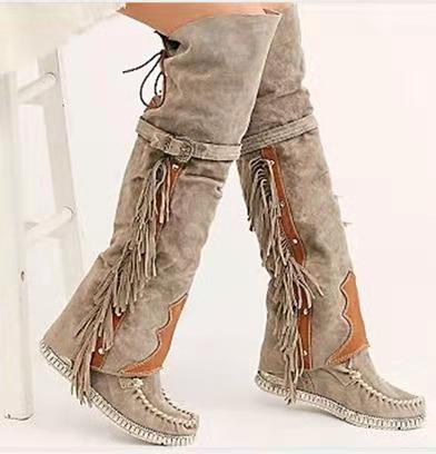 Womens Bohemia Knee-length Women Tassel Boots Ethnic Long Boots