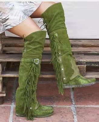 Womens Bohemia Knee-length Women Tassel Boots Ethnic Long Boots