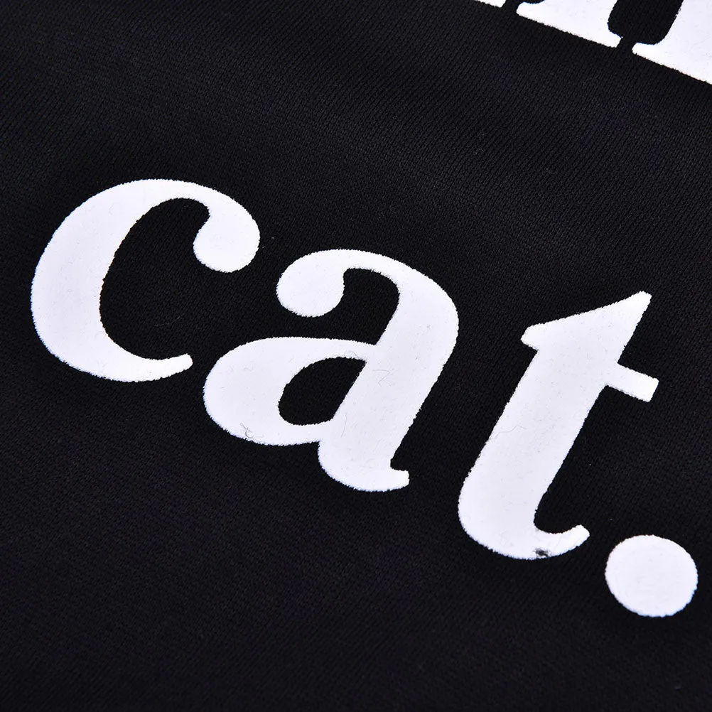 Women's Casual Black Letter Print I'm a Cat Pullover Sweatshirt Hoodie Tops SM6